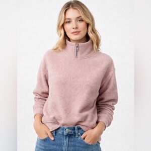 Calia Waffle Knit Quarter Zip Pullover | Soft Pink Cozy Sweatshirt Size S